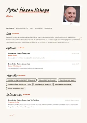 Biyolog CV Örnekleri cv indir